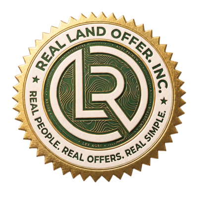 Real Land Offer gold seal — Real People. Real Offers. Real Simple.