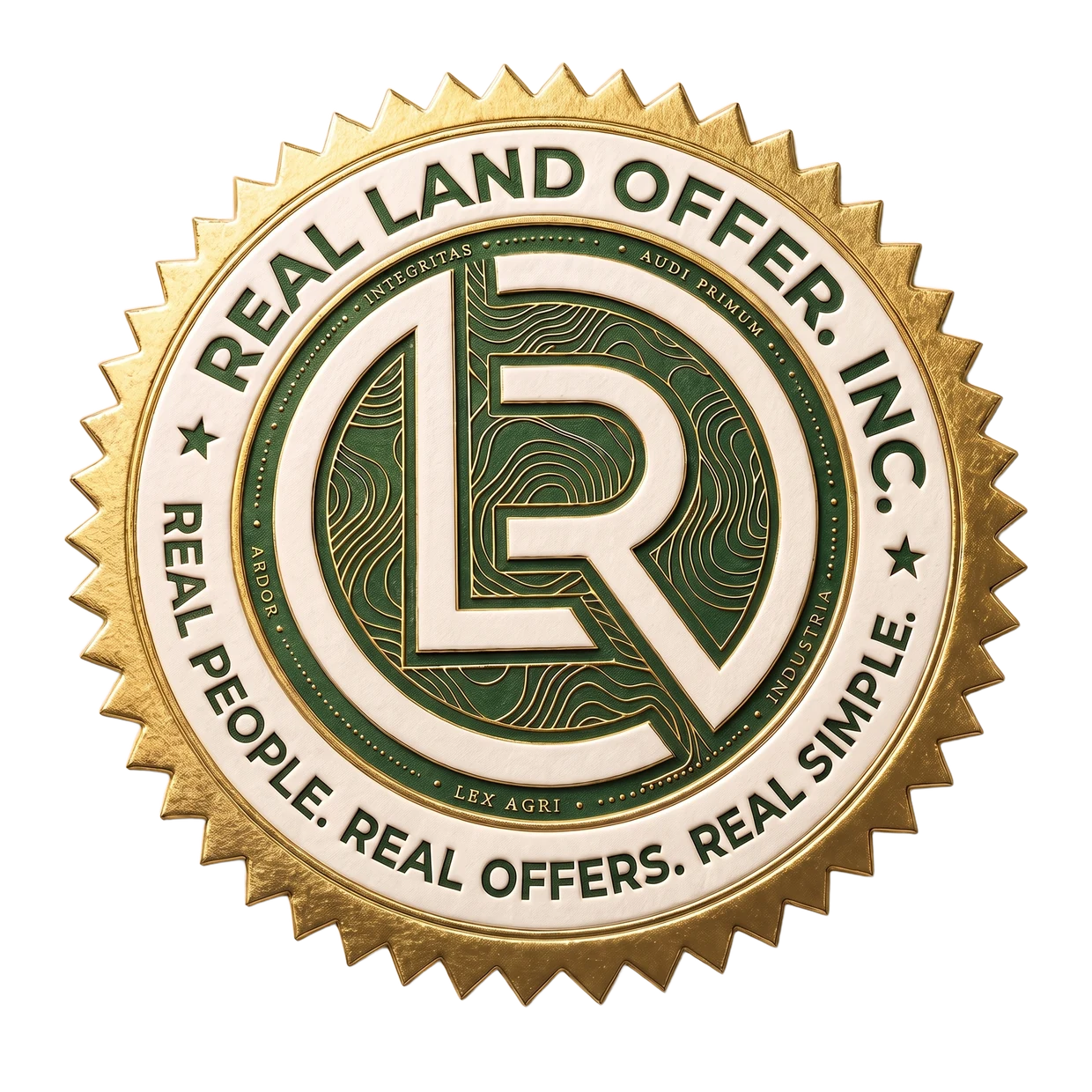 The Real Land Offer seal — Real People. Real Offers. Real Simple.